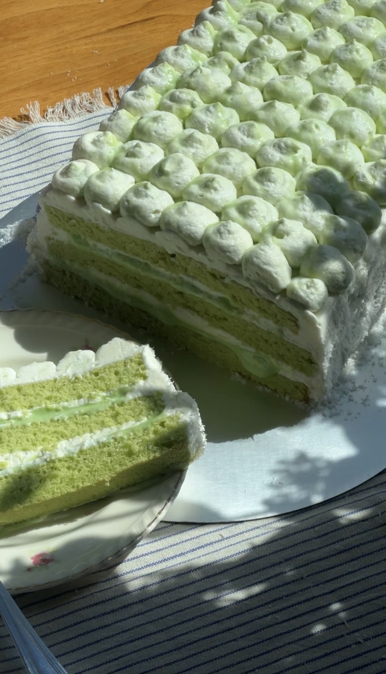 Pandan Coconut Custard Cake