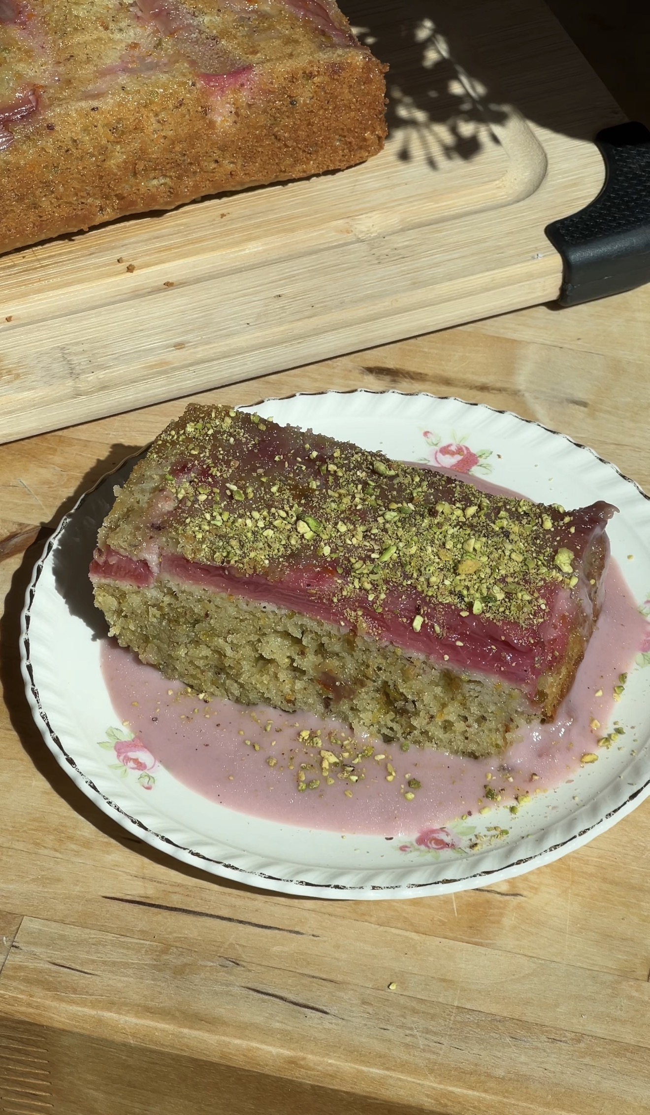 Upside Down Rhubarb Pistachio Cake